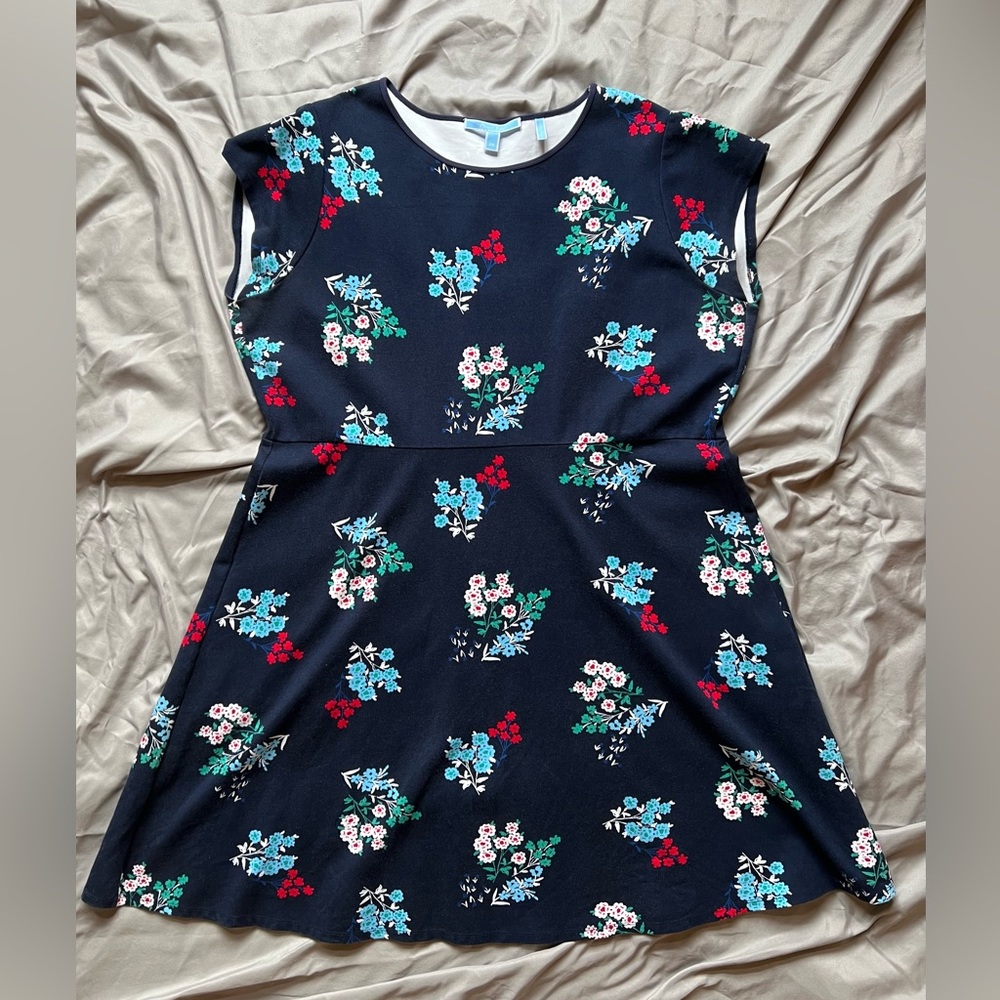 Draper James Navy Floral Fit-and-Flare Dress with Red, Turquoise, Pink Flowers